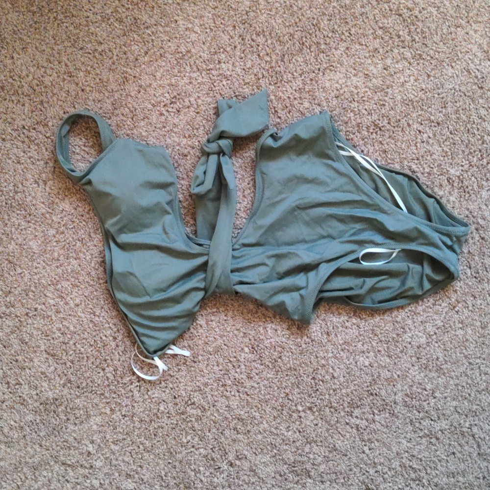 aerie Olive One-Shoulder Wrap Cutout One-Piece Swimsuit